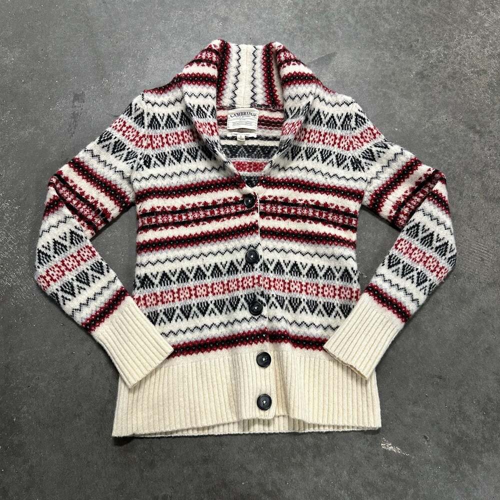 Cambridge Dry Goods Women's Fair Isle Lambswool Blend Cardigan Sweater Size S